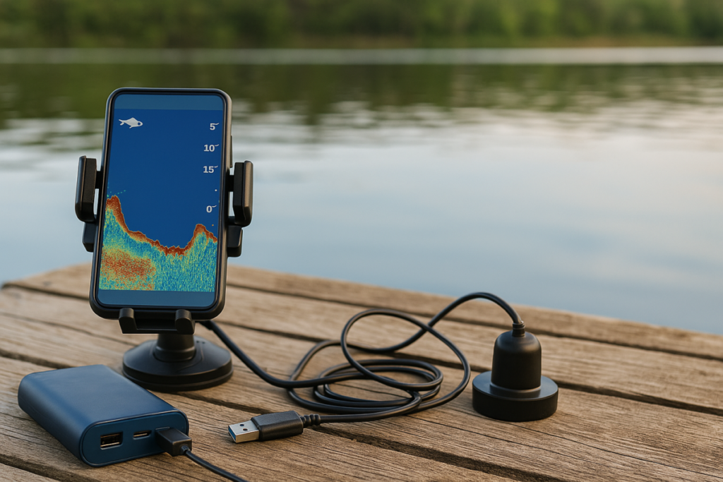 A diy fishfinder displaying a located fish on a smart phone