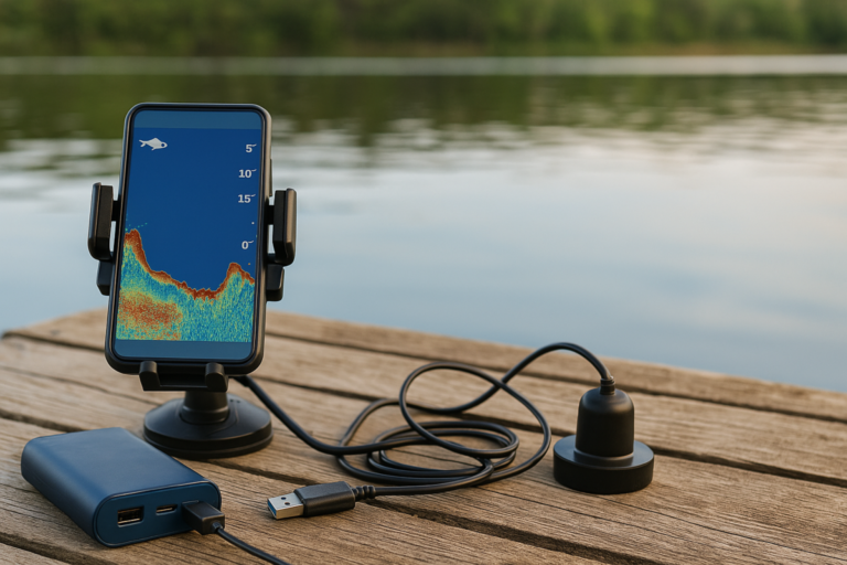 A diy fishfinder displaying a located fish on a smart phone
